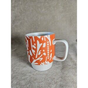 Starbucks Orange & White Spring 2016 12 Oz Floral Ceramic Coffee Mug Tea Cup